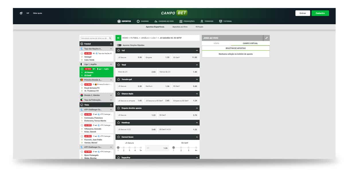 Exibição de apostas ao vivo campobet