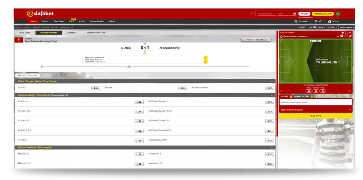 Exibição de apostas ao vivo dafabet