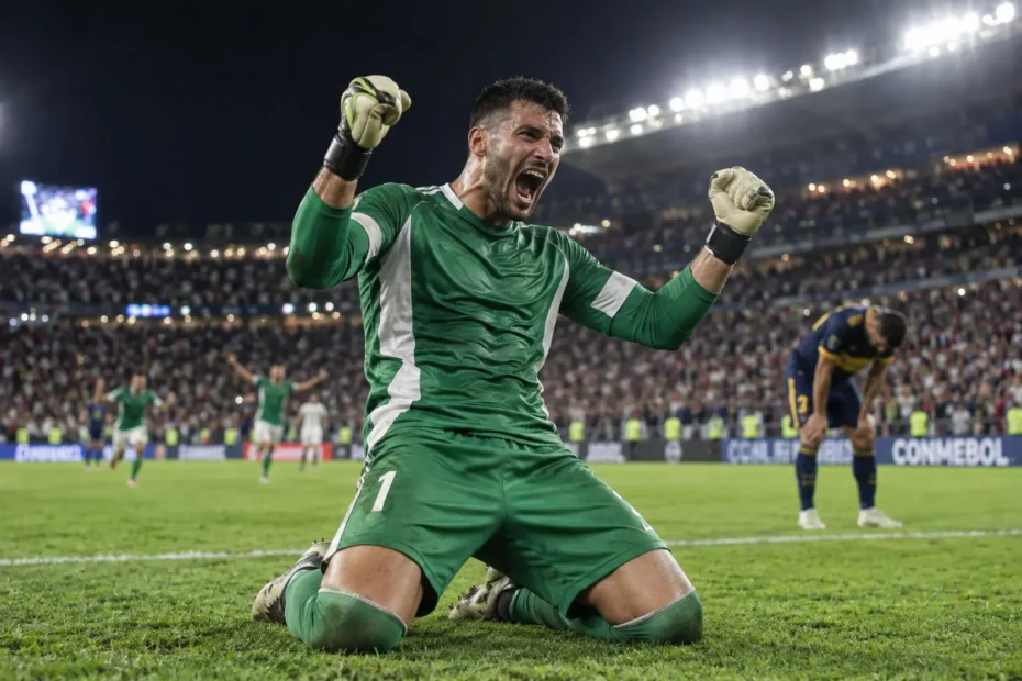 Goleiro comemora defesa de penalti decisiva em jogo da Copa Libertadores 2026