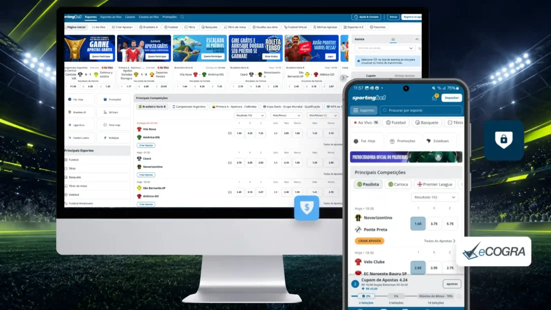 Material de divulgação da Sportingbet com apostas de futebol no site e no app, faixa do Palmeiras no celular (108)