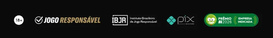 Rodapé da BetMGM com os selos 18+, Jogo Responsável, IBJR, Pix e Prêmio Reclame Aqui 2026